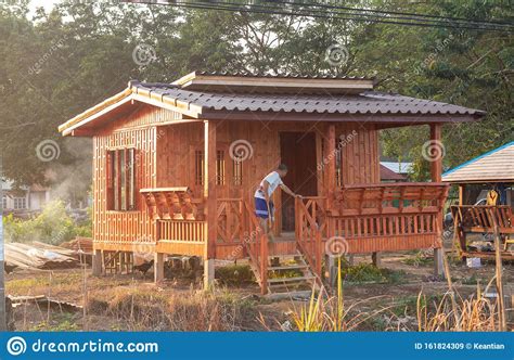 small wooden house  sunshine   thai countryside editorial stock image image