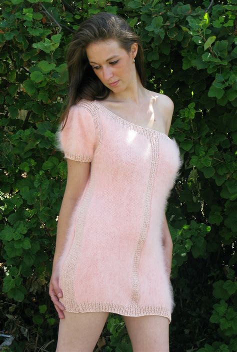 hand crafted fluffy pink angora sweater dress angora and
