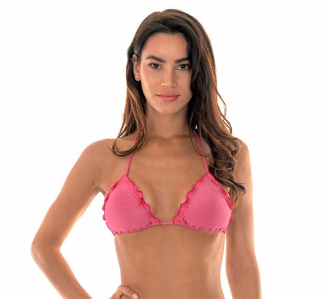 Pink Lurex Triangle Bikini Top With Scallop Trim Soutien Radiante