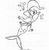 Mermaid Swimming Outlined Toonaday Leishman Vecto sketch template