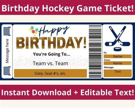 hockey ticket template hockey ticket gift hockey game etsy