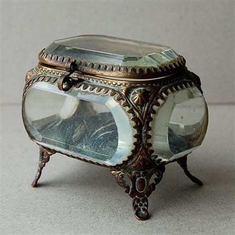 Antique Gilt Ormolu Jewelry Box Glass Jewelry Casket Glass Jewelry Box