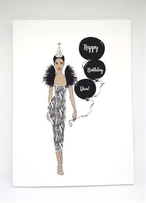 diva birthday card fashion illustration card african american card