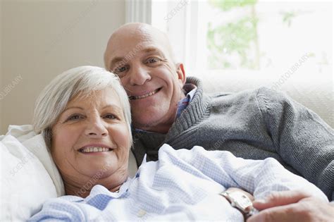 Smiling Older Couple Relaxing Together Stock Image F005 2445