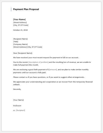 payment plan proposal letter template resume letter