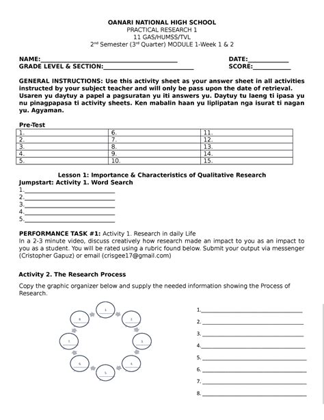 pr module  activity sheet