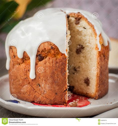 Rustic Style Kulich Russian Sweet Easter Bread Topped