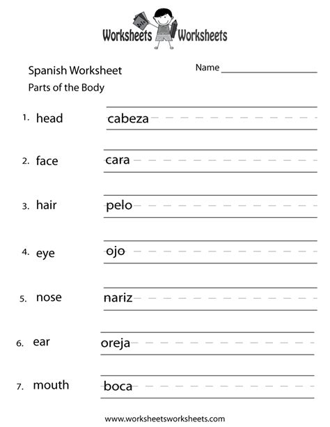 images  basic spanish vocabulary worksheets spanish words