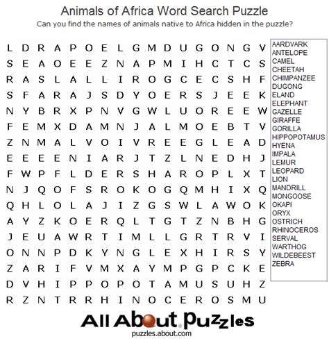 animal word search printable pdf