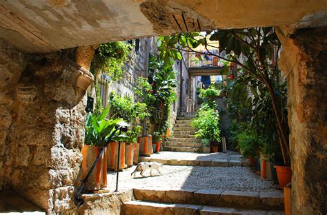 ancient mediterranean stone courtyard stock image image  style summer
