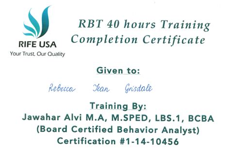rbt  hours training certificate pediatrician dubai