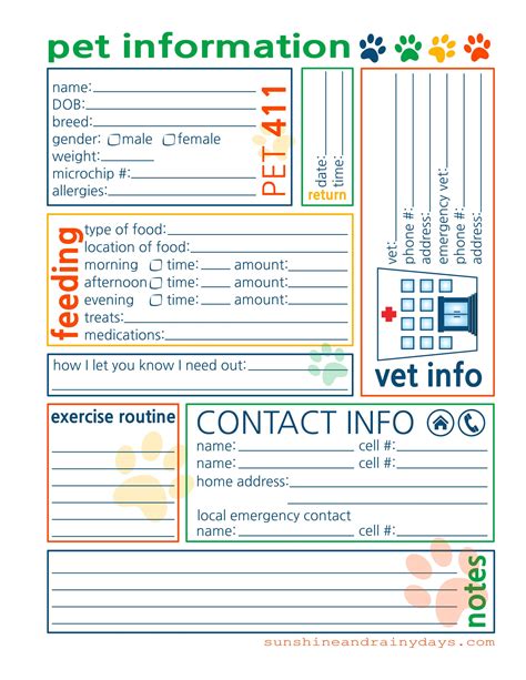 pet information sheet printable