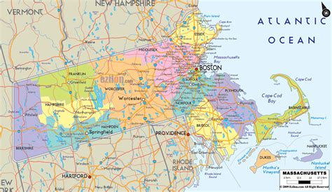 detailed map  massachusetts state usa ezilon maps