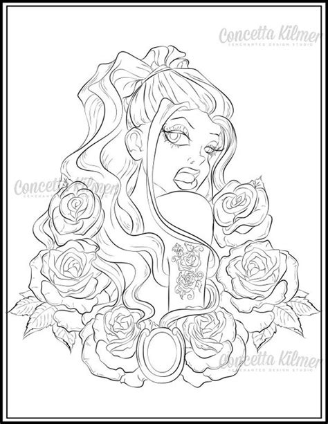 Adult Coloring Page Rose Coloring Page Pin Up Art Rose