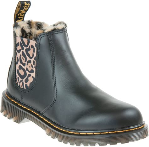 dr martens  leonore youth black romario leopard  girls boots humphries shoes