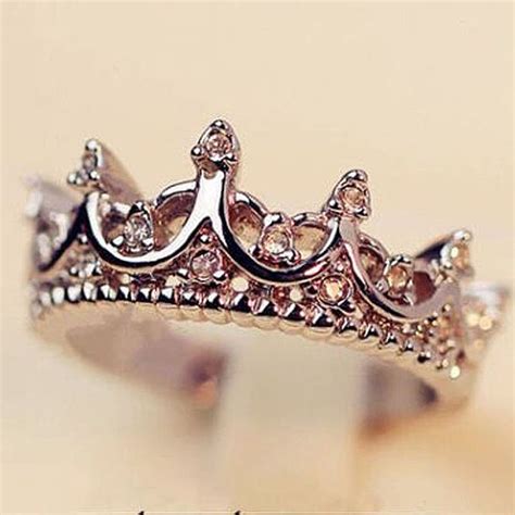 women girls rose gold plated princess rhinestone crown rings size