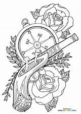 Tattoo Roses Unibody Clock Colouring Tatuagens Tatouage Rickey Tatuajes Novas Desenho Montre Gousset Visiter Afficher Paintingvalley Zapisano Kaynak sketch template