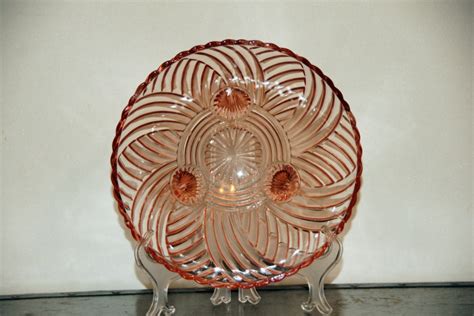 Vintage Pink Depression Glass Deco Footed Bowl