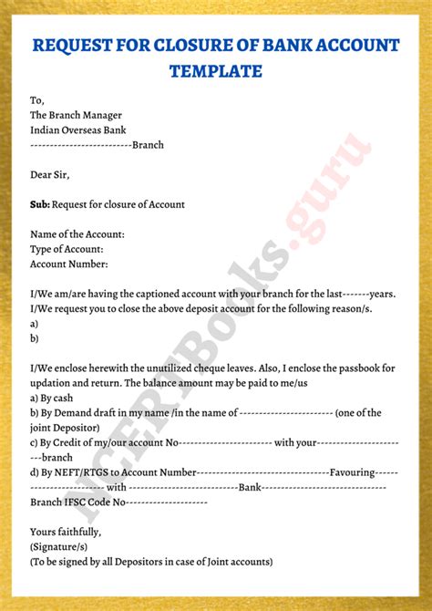 sample close bank account letter