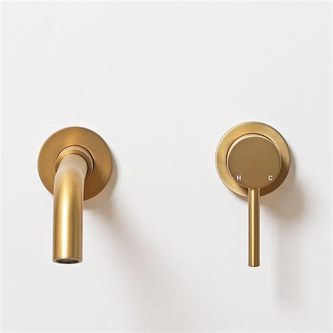lusso wall mounted basin mixer tap brushed gold