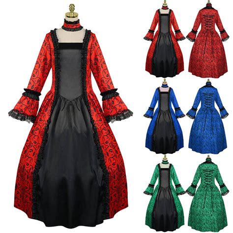 Medieval Retro Gothic Court Dress Royal Lady Ball Dress O Neck Tight