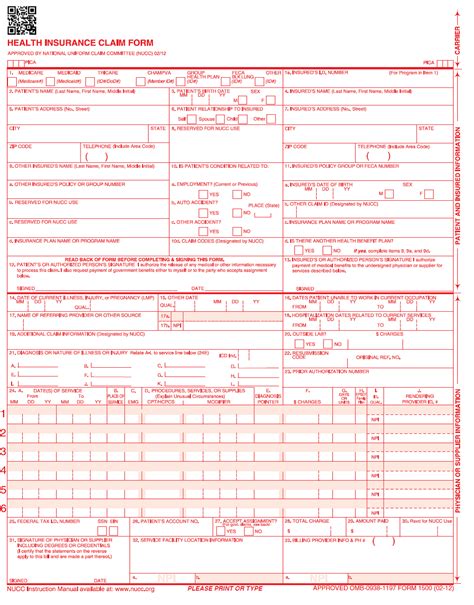 printable medical claim form cms  printable forms