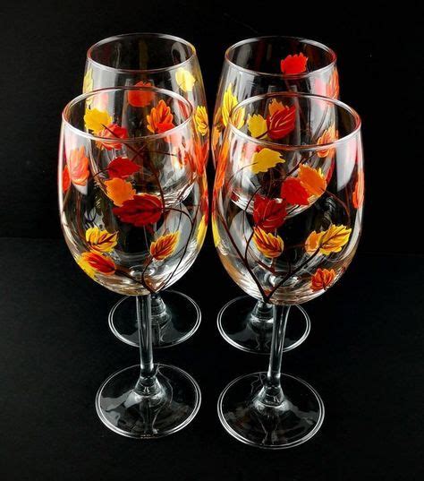 4 Fall Leaf Stemmed Hand Painted Wine Glasses The Glasses Are Really