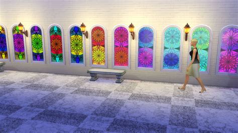 mod  sims stained glass windows  rosettes stairs window