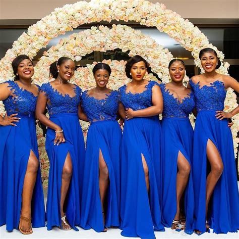 royal blue front split bridesmaid dresses lace appliques african maid