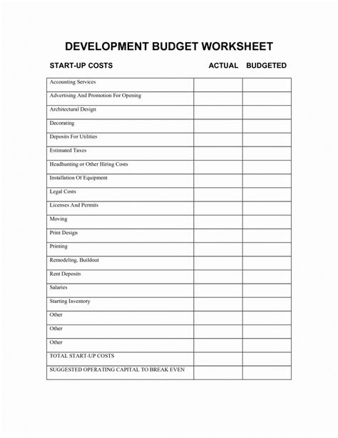 Business Start Up Costs Worksheet Templates | Template Business Format
