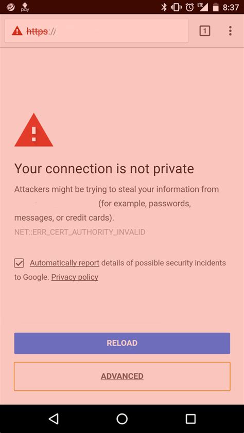 chrome  android  connection   private neterrcertauthorityinvalid android