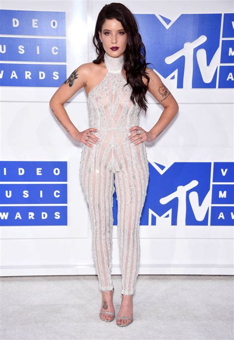 vmas 2016 singer halsey bares nipples in see through jumpsuit daily star