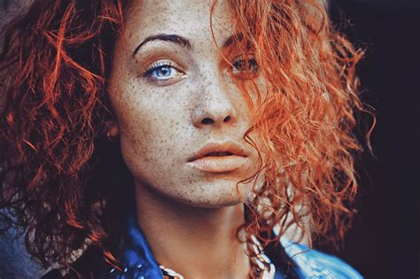 Women Model Redhead Face Curly Hair Open Mouth Freckles