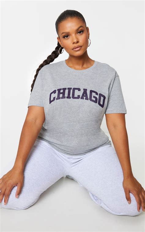 plus grey chicago oversized slogan t shirt prettylittlething aus