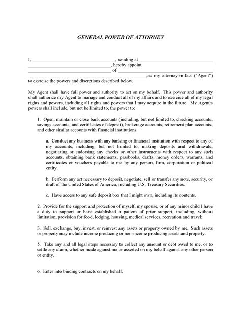 power  attorney form  printable printable forms