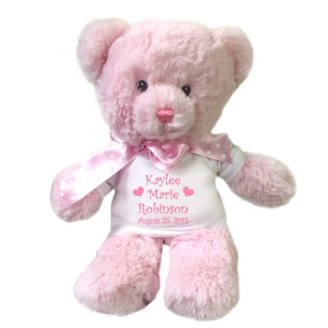 personalized pink teddy bear custom plush baby girl gift
