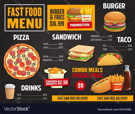 fast food menu template takeaway dishes royalty  vector