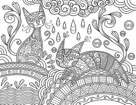 printable whimsical cat adult coloring page