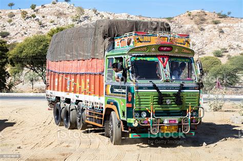 decorated  delivery truck ashok leyland  rajasthan india stock