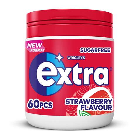 extra strawberry sugar  chewing gum bottle  pieces chewing gum