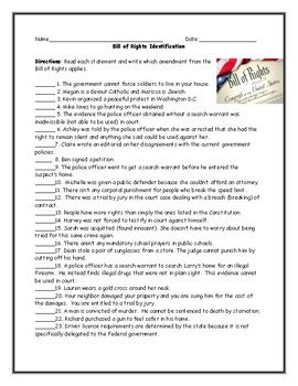 bill  rights amendment identification worksheet