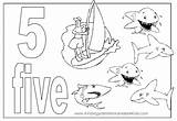 Coloring Number Pages Printable Preschool Book Numbers Sheet Sea Sharks Five Four sketch template