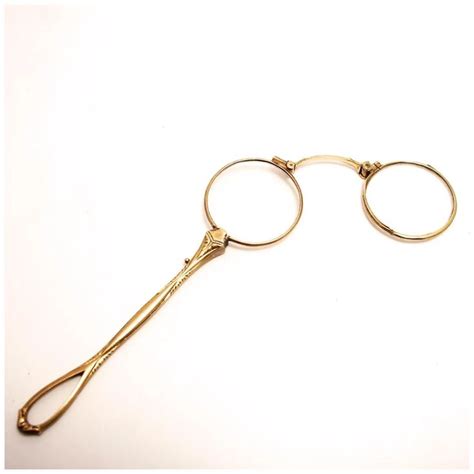 french antique lorgnette pendant 1870 gold gilt eye glasses with handle