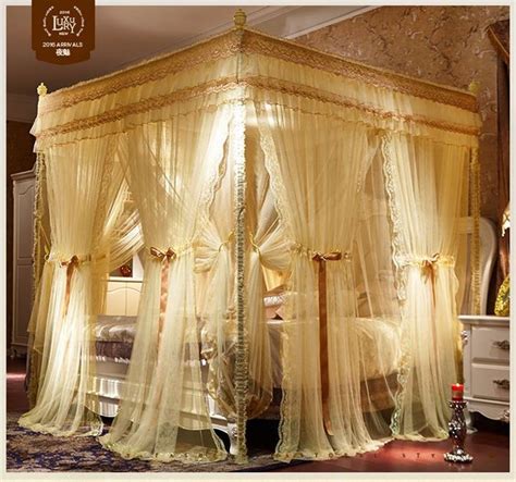 Luxury Bed Canopy Curtain Valance Double Layers Stainless Steel Frame