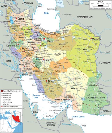 detailed political map  iran ezilon maps