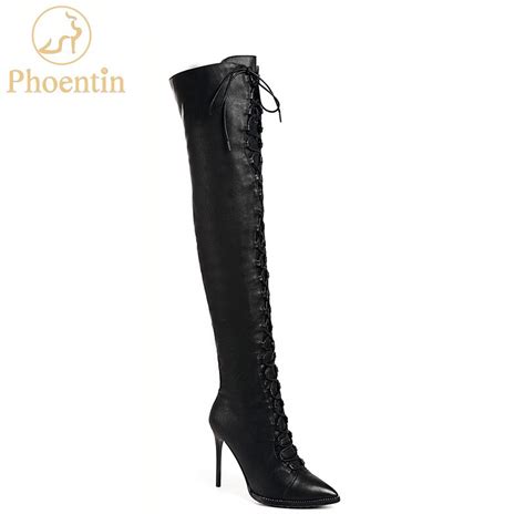 Phoentin Lace Up Leather Thigh High Boots With Zipper For Ladies 2018