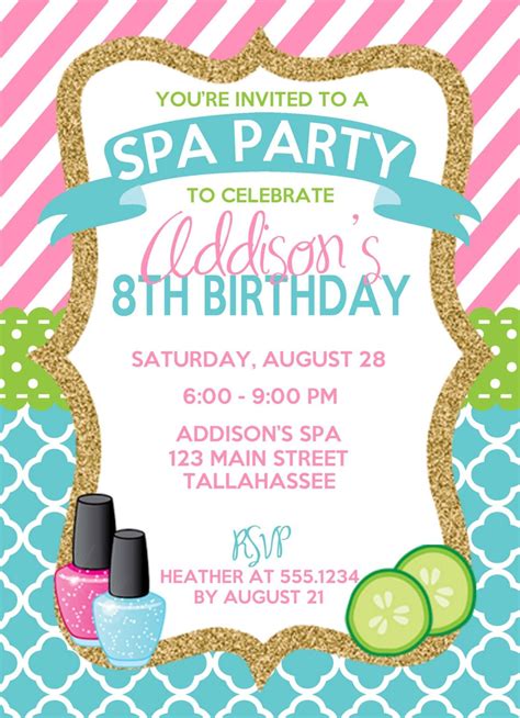 spa birthday invitation spa party invitation salon party etsy spa