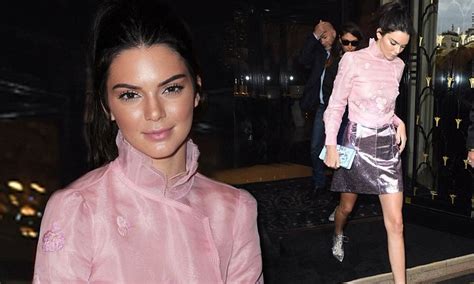 braless kendall jenner flashes her cleavage in sheer pink blouse at pfw
