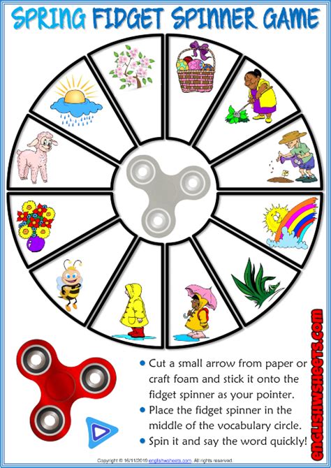 Seasons Vocabulary Esl Printable Fidget Spinner Game