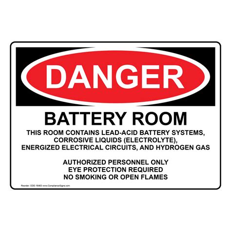 osha danger battery room authorized personnel  sign ode